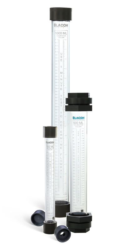 3 tall different sized Calibration Column cylinders. 